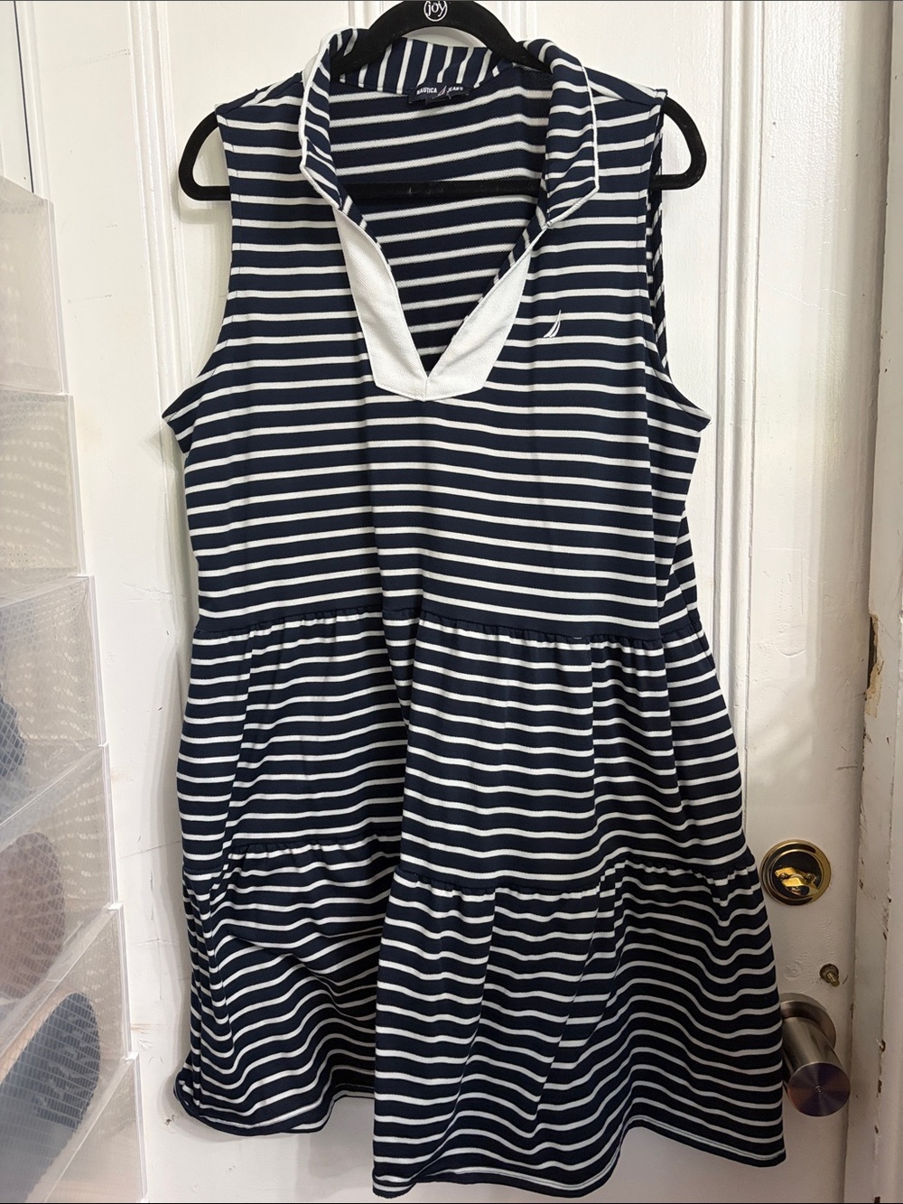 Nautica Navy & White Striped Sleeveless Tiered Dress